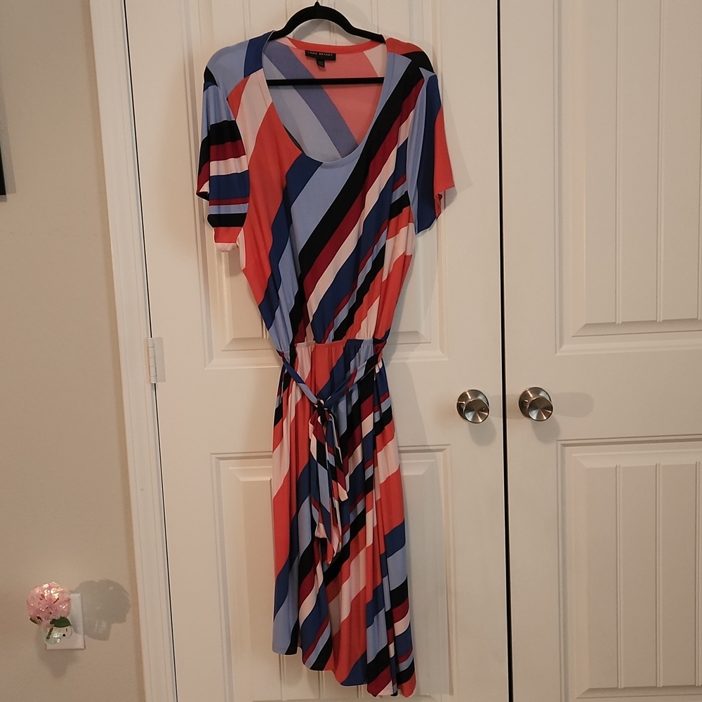Lane Bryant Size 22-24 Striped Midi Dress.  Scoop-necked, short sleeves.
